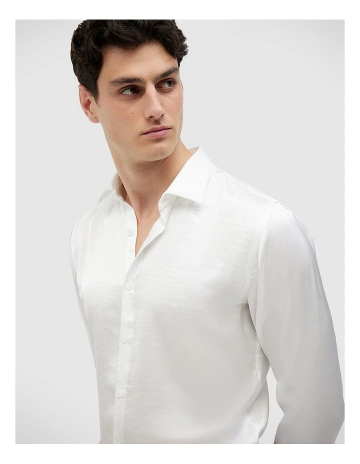Freddie Faux Silk Shirt in White image 5