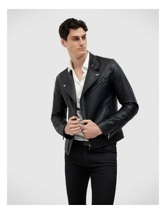 Danny Faux Leather Biker Jacket in Black