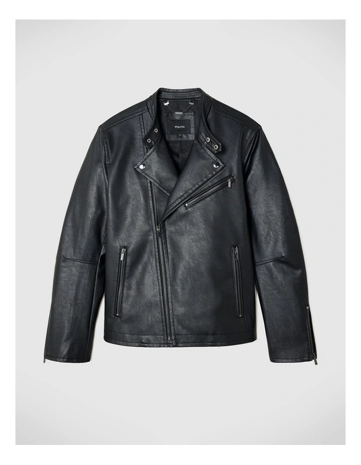 Danny Faux Leather Biker Jacket in Black image 2