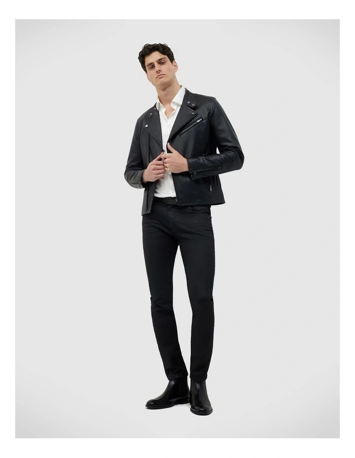 Danny Faux Leather Biker Jacket in Black image 3
