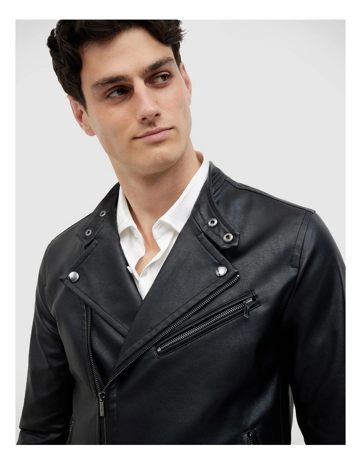 Danny Faux Leather Biker Jacket in Black image 4