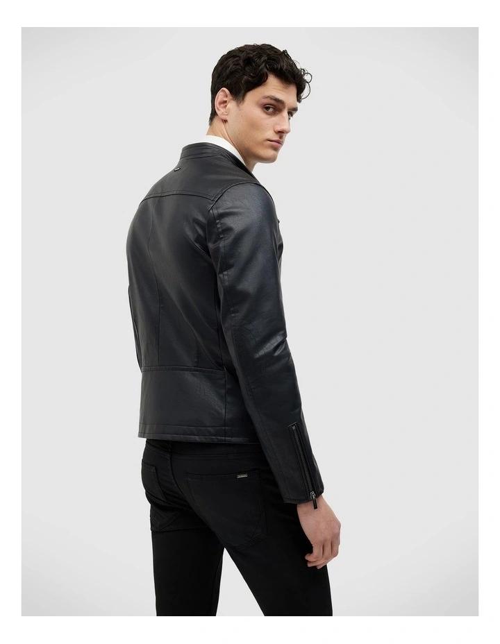 Danny Faux Leather Biker Jacket in Black image 5
