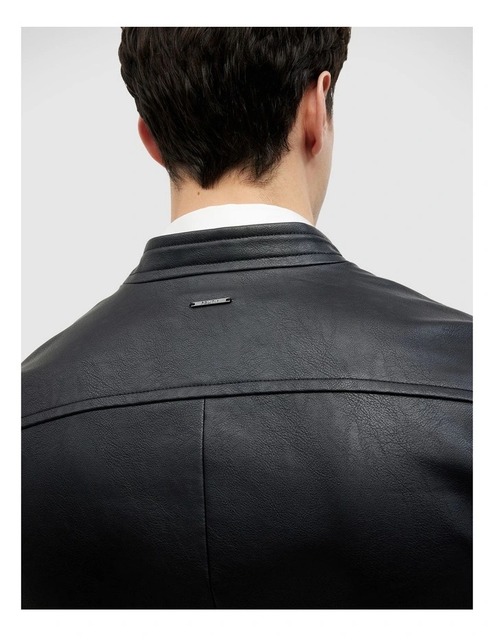 Danny Faux Leather Biker Jacket in Black image 6