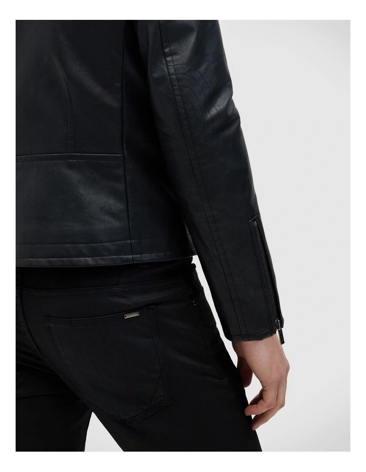 Danny Faux Leather Biker Jacket in Black image 7