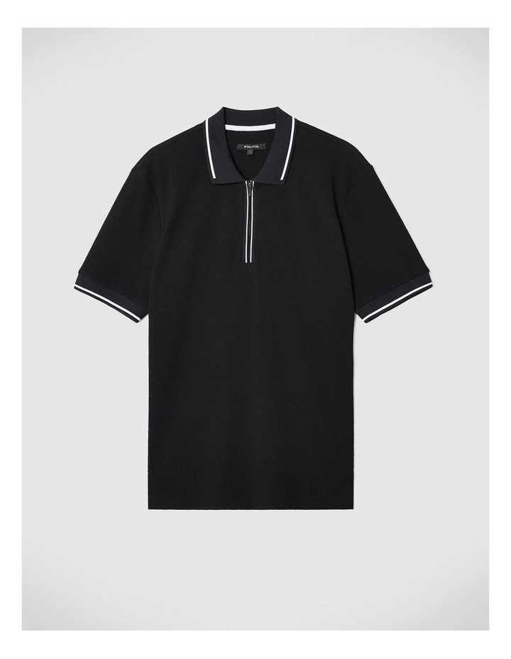 Morgan Textured Zip-up Polo in Black image 2