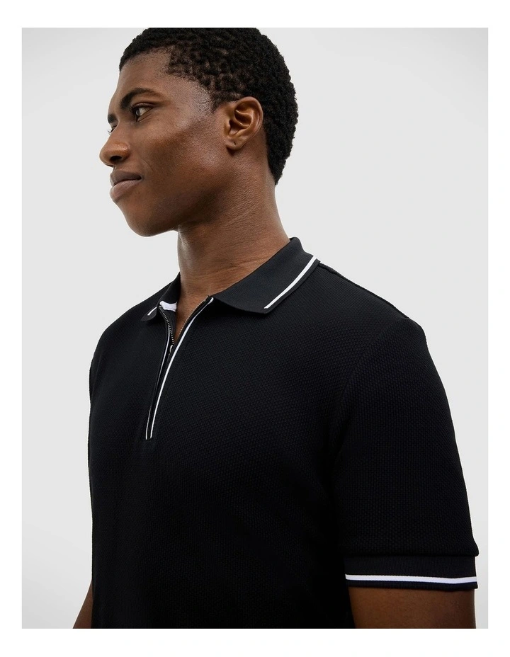 Morgan Textured Zip-up Polo in Black image 5