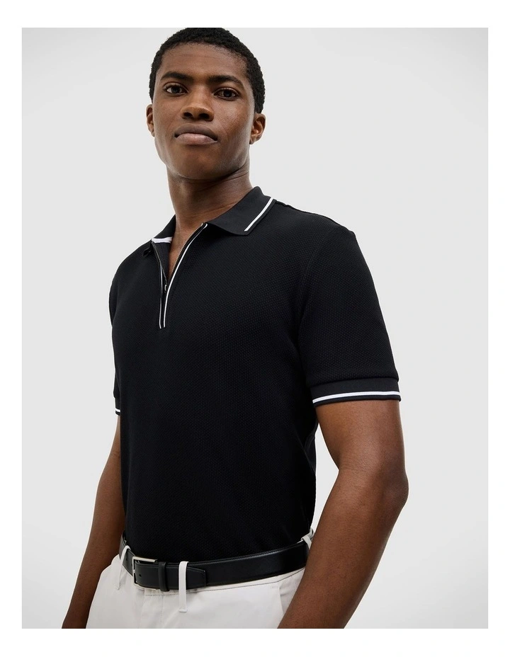 Morgan Textured Zip-up Polo in Black image 7