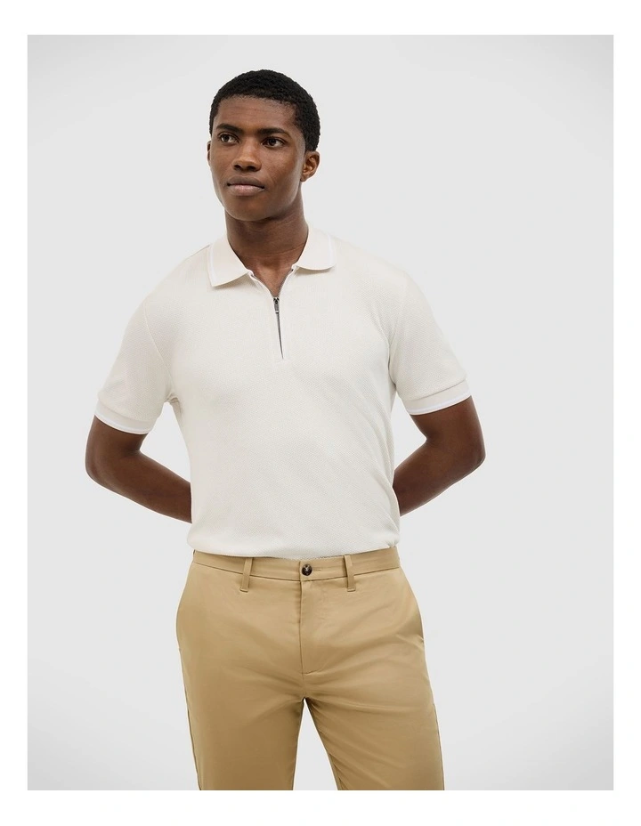 Morgan Textured Zip-up Polo in Bone image 1