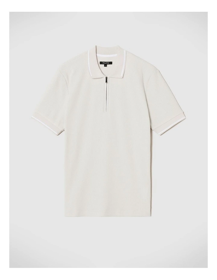 Morgan Textured Zip-up Polo in Bone image 2