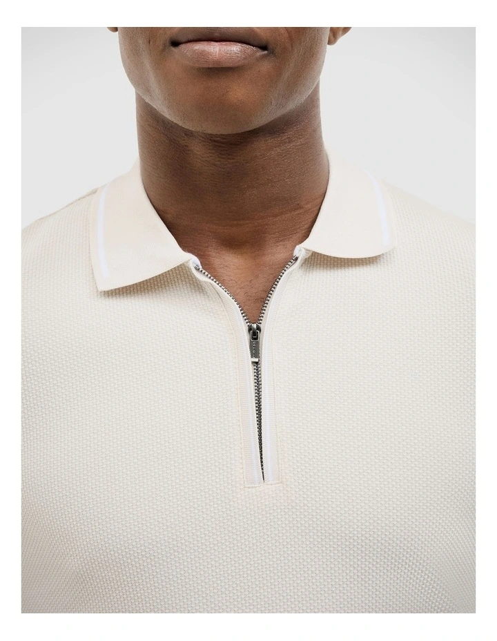 Morgan Textured Zip-up Polo in Bone image 4