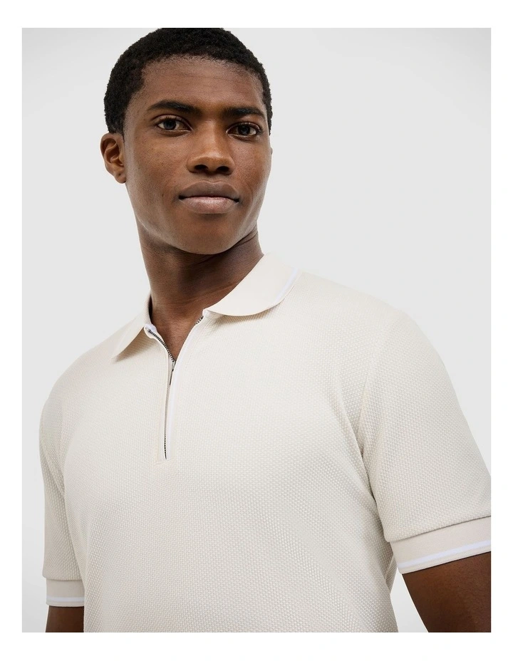 Morgan Textured Zip-up Polo in Bone image 5