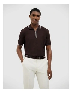 Morgan Textured Zip-up Polo in Chocolate