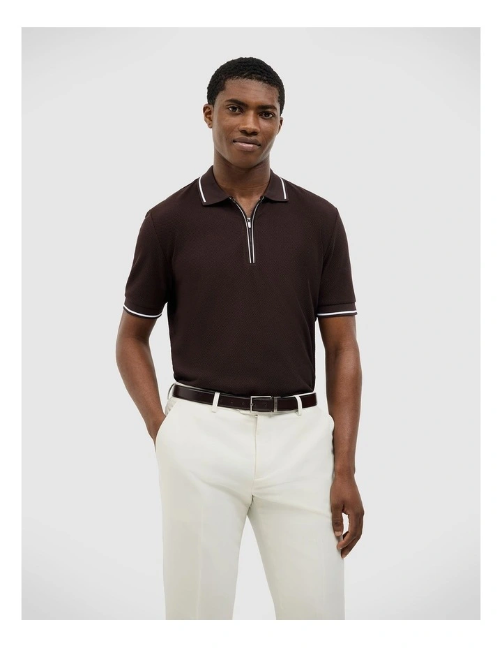 Morgan Textured Zip-up Polo in Chocolate image 1