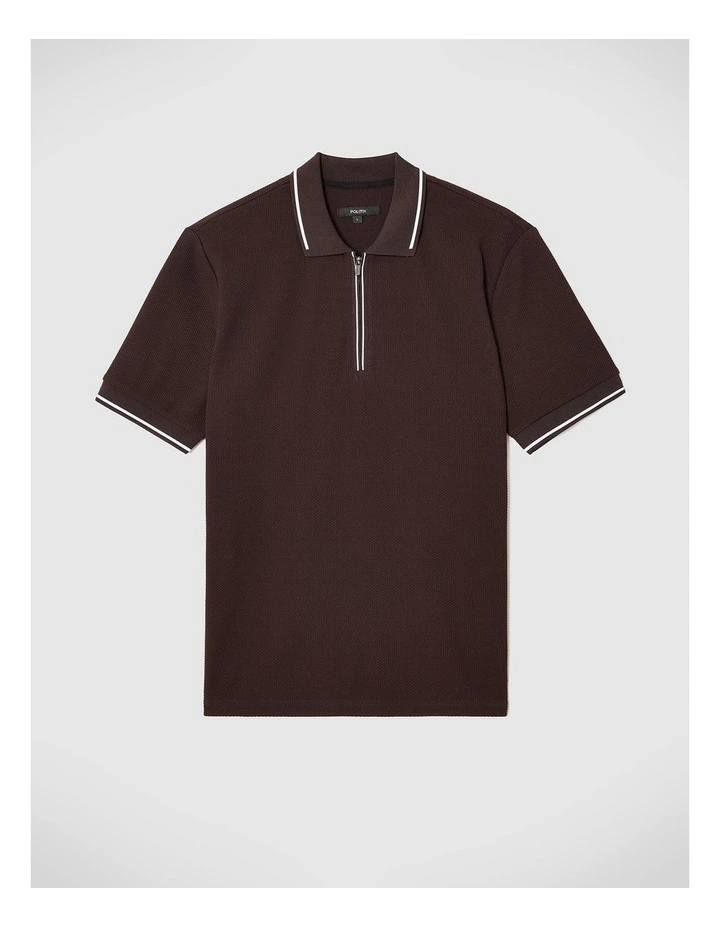 Morgan Textured Zip-up Polo in Chocolate image 2