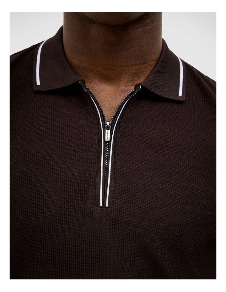 Morgan Textured Zip-up Polo in Chocolate image 4