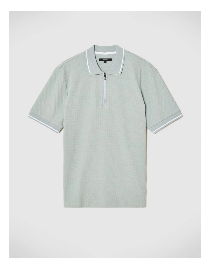 Morgan Textured Zip-up Polo in Sage image 2
