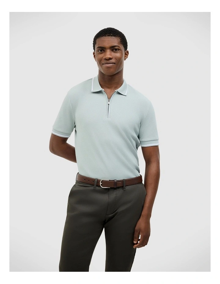 Morgan Textured Zip-up Polo in Sage image 5
