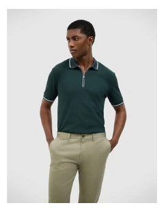 Morgan Textured Zip-up Polo in Deep Forest