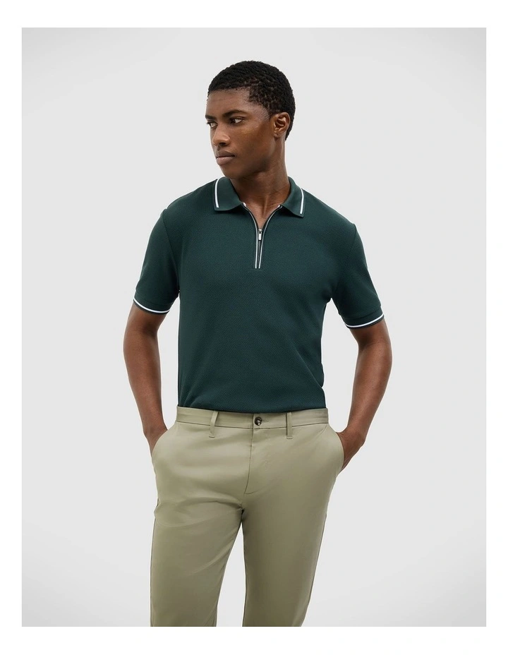 Morgan Textured Zip-up Polo in Deep Forest image 1