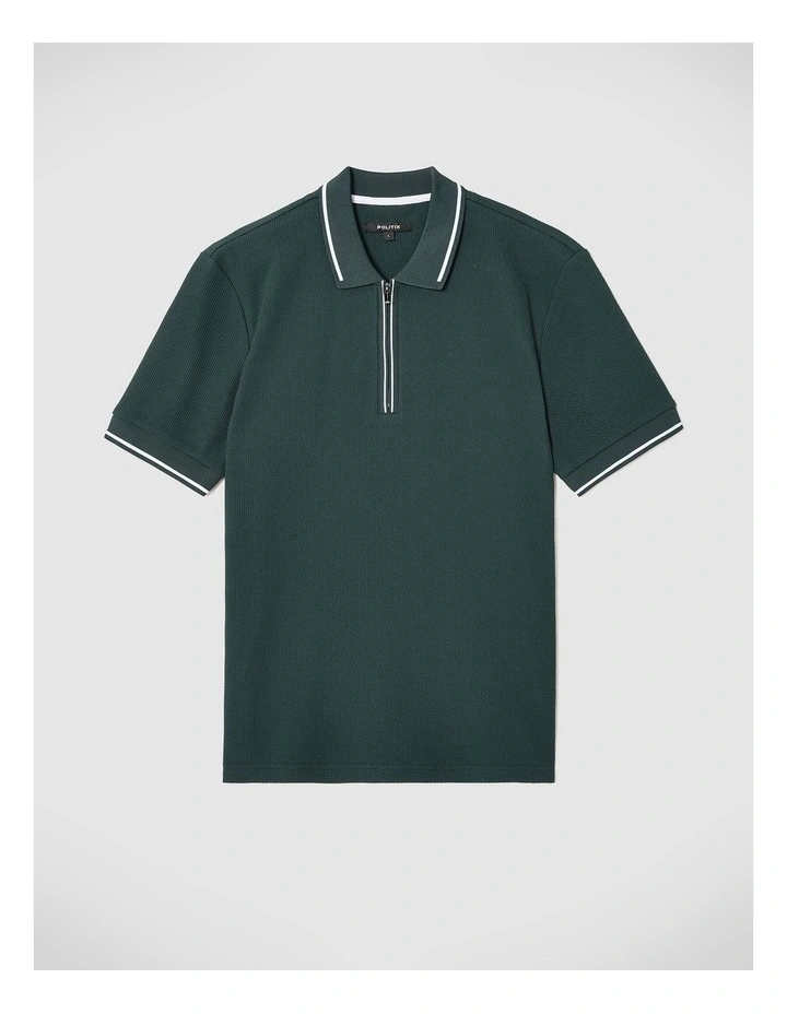 Morgan Textured Zip-up Polo in Deep Forest image 2