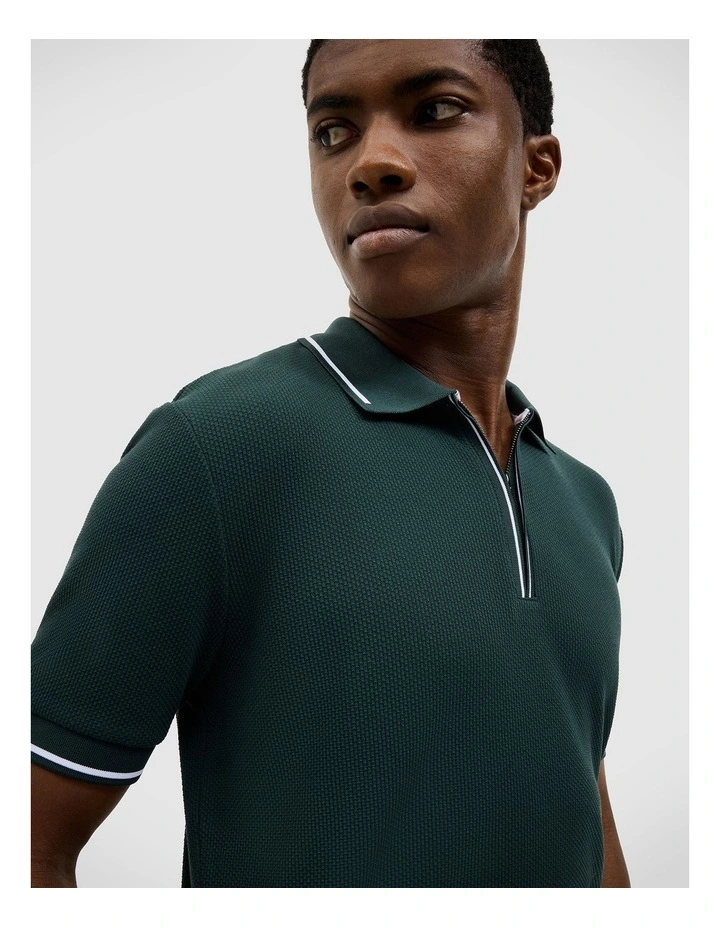 Morgan Textured Zip-up Polo in Deep Forest image 5