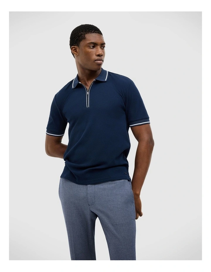 Morgan Textured Zip-up Polo in Navy image 1