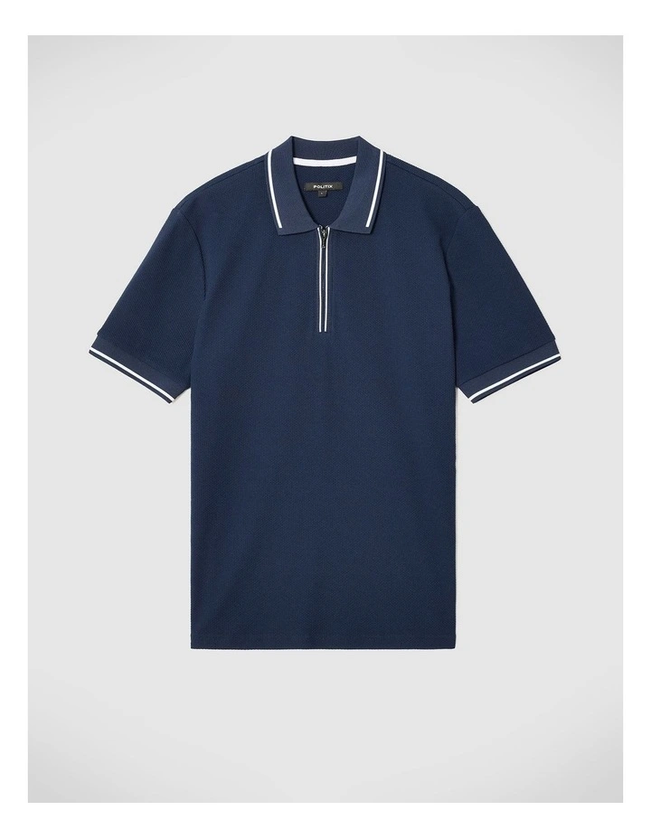 Morgan Textured Zip-up Polo in Navy image 2