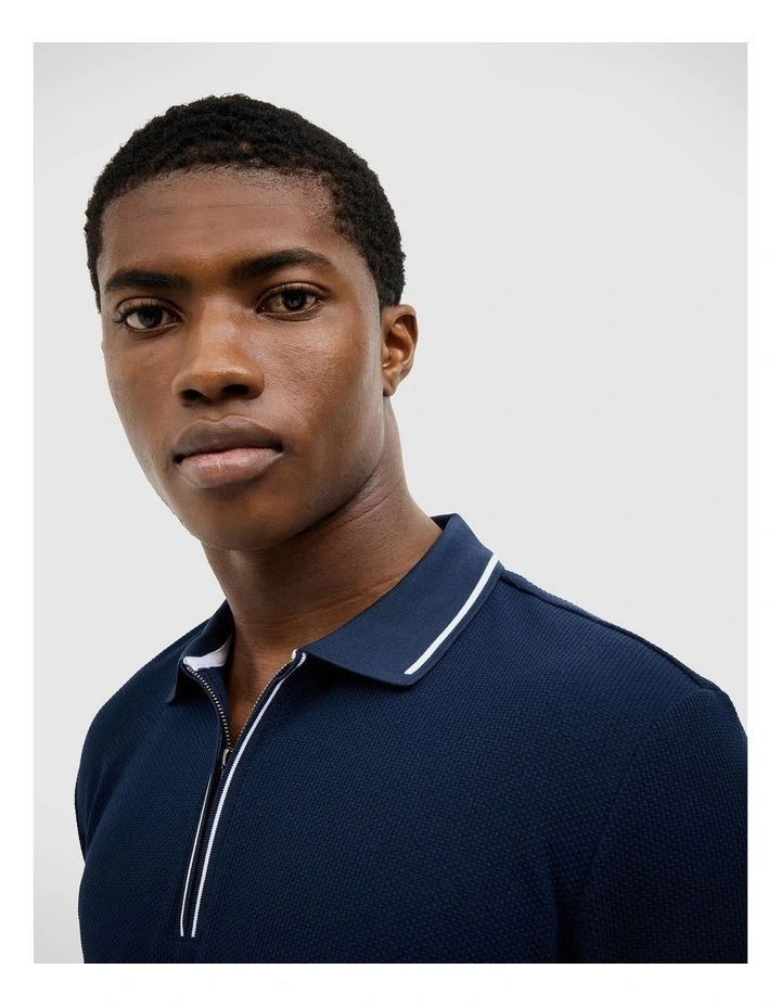 Morgan Textured Zip-up Polo in Navy image 5