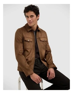 Reece Faux Suede Trucker Jacket in Tan