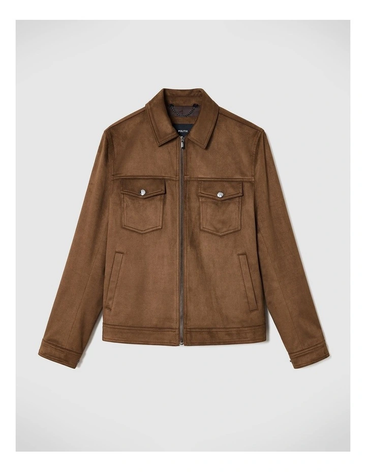 Reece Faux Suede Trucker Jacket in Tan image 2