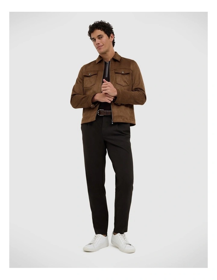 Reece Faux Suede Trucker Jacket in Tan image 3