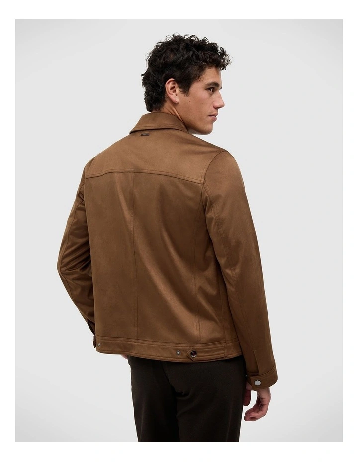 Reece Faux Suede Trucker Jacket in Tan image 4