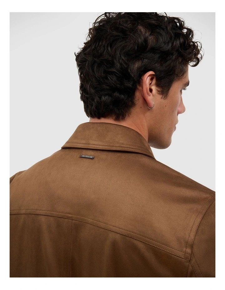 Reece Faux Suede Trucker Jacket in Tan image 5