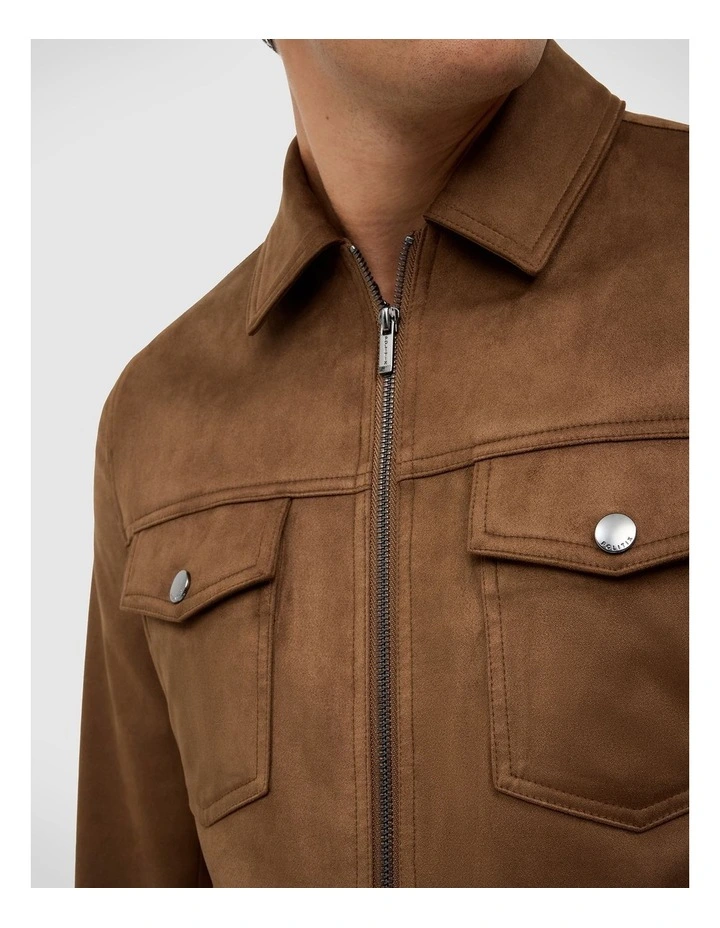 Reece Faux Suede Trucker Jacket in Tan image 6