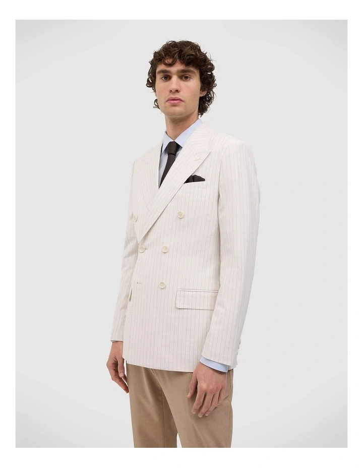 Zander Pinstripe Double Breasted Blazer in Off White image 3