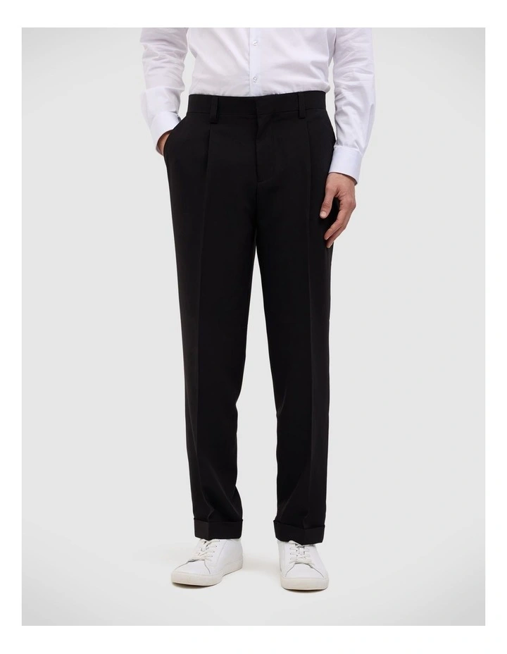 Elijah Relaxed Pleated Pant in Black image 4