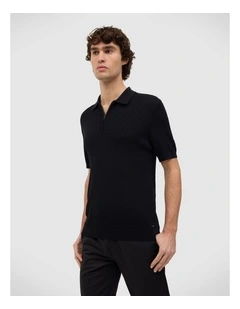 Callum Textured Knit Polo in Black