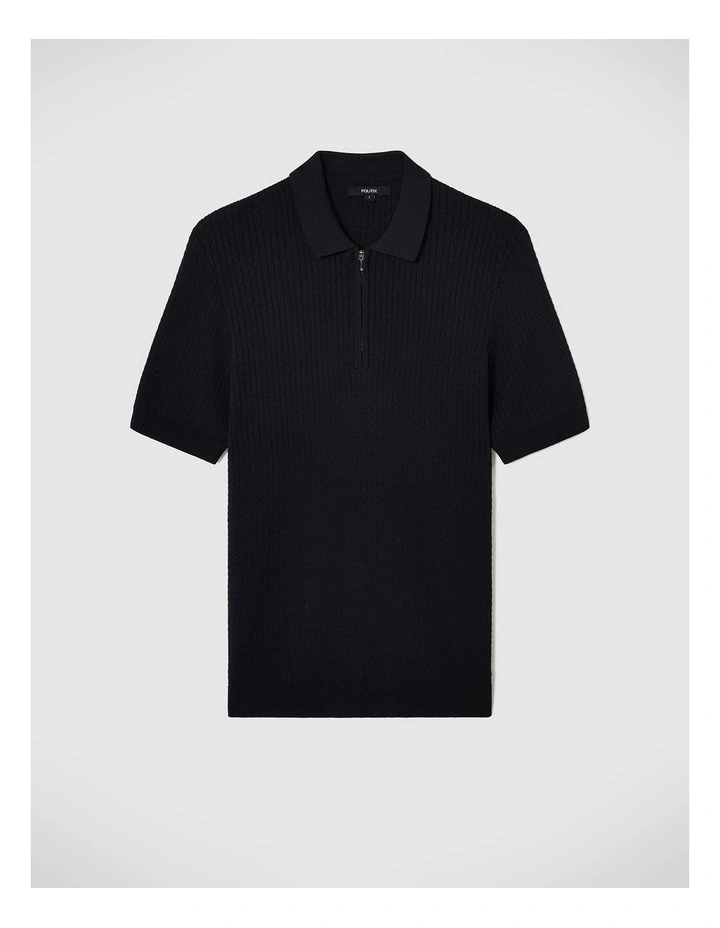 Callum Textured Knit Polo in Black image 2