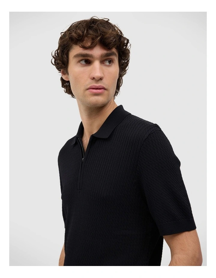 Callum Textured Knit Polo in Black image 4