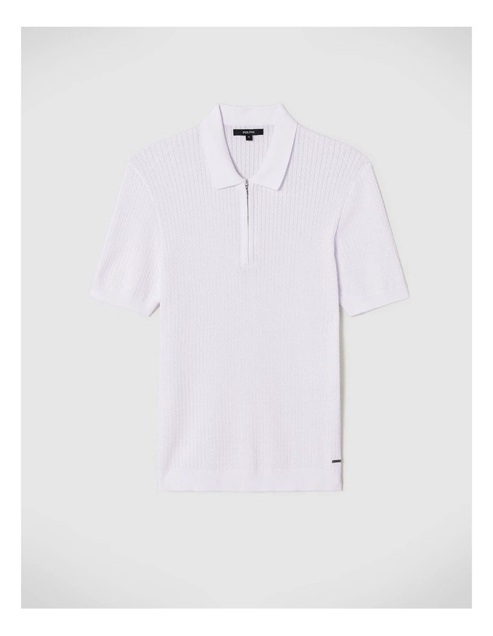 Callum Textured Knit Polo in White image 2