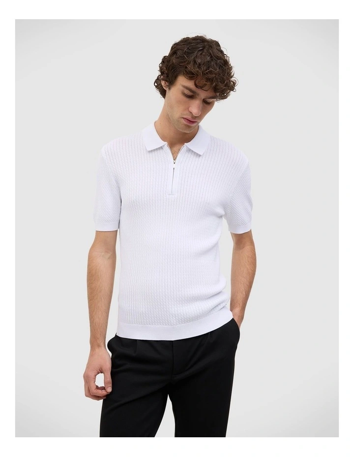 Callum Textured Knit Polo in White image 3