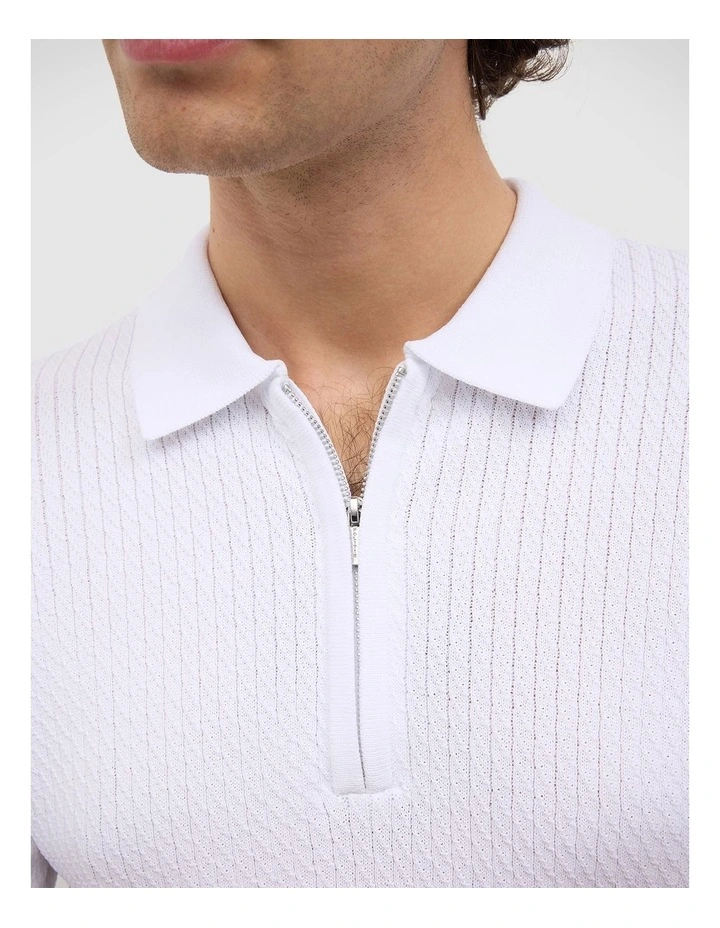 Callum Textured Knit Polo in White image 4