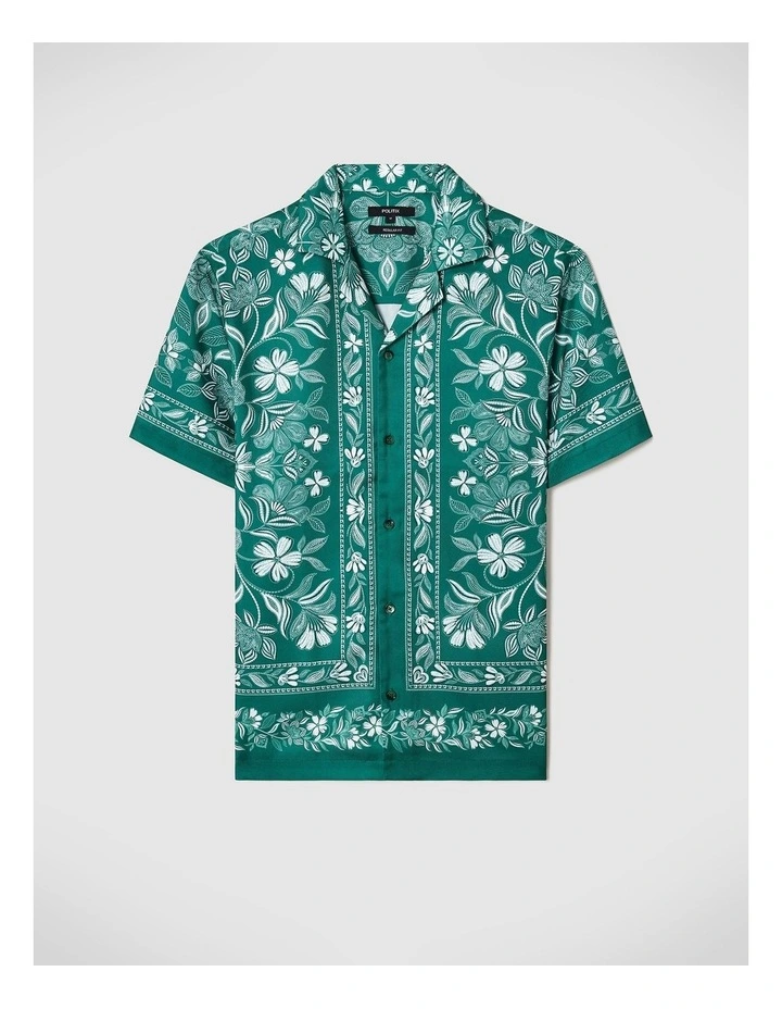 Aidan Border Print Short Sleeve Shirt in Green image 2