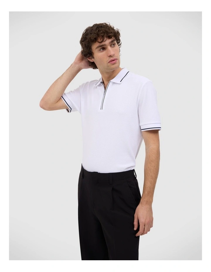 Morgan Textured Zip-up Polo in White image 1