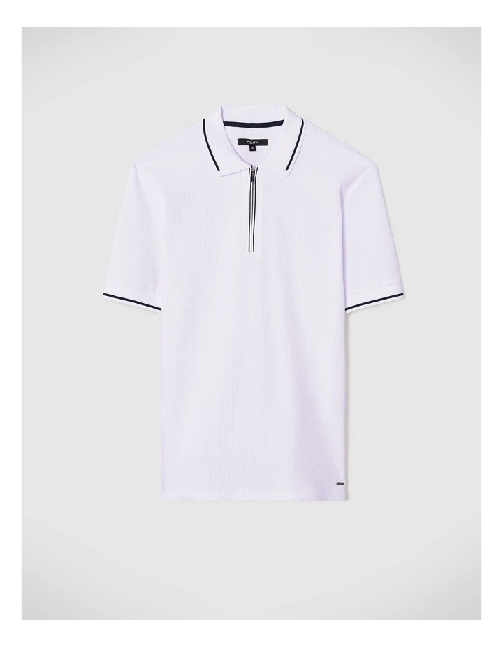 Morgan Textured Zip-up Polo in White image 2