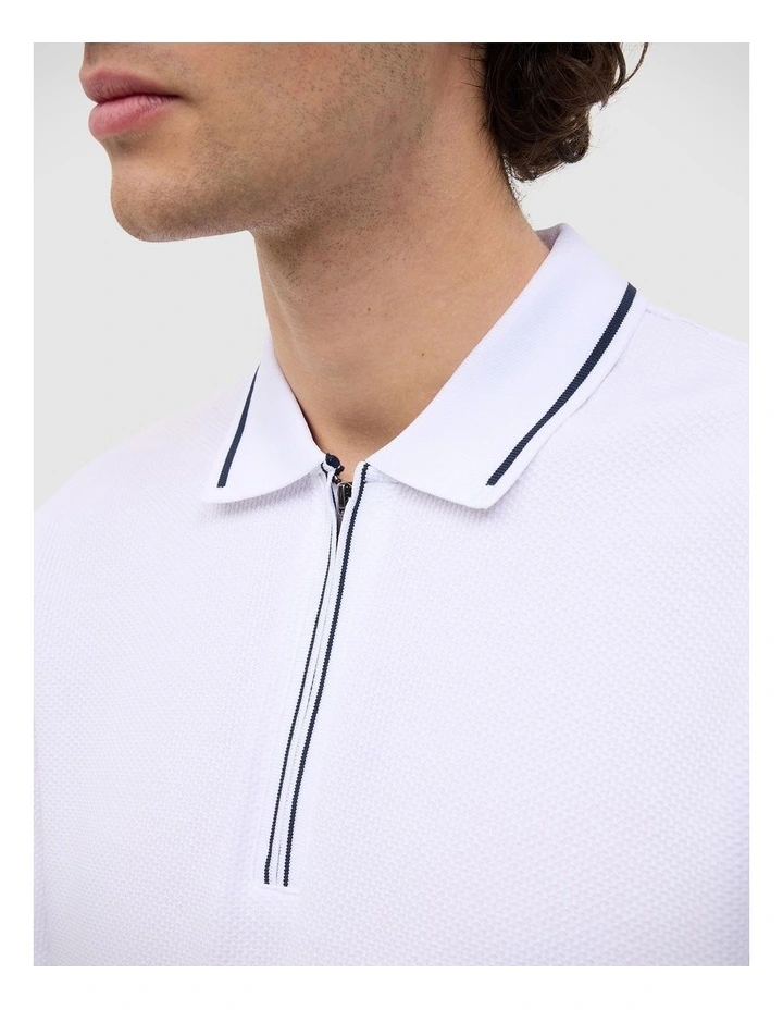Morgan Textured Zip-up Polo in White image 4