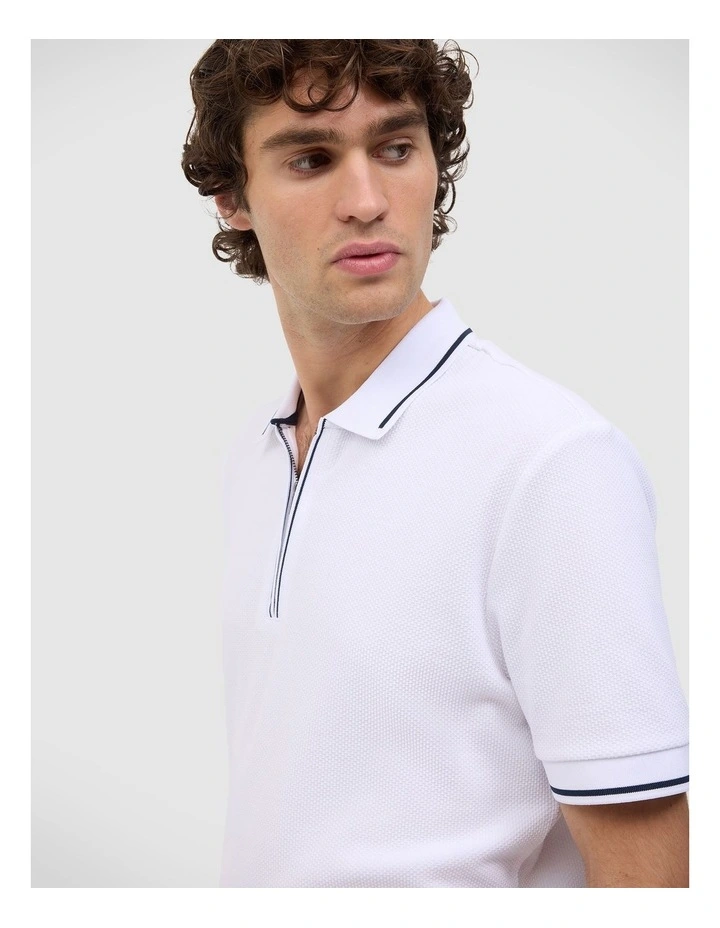 Morgan Textured Zip-up Polo in White image 5