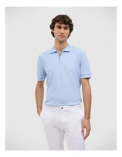 Morgan Textured Zip-up Polo in Light Blue