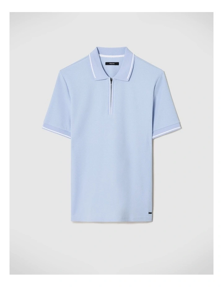 Morgan Textured Zip-up Polo in Light Blue image 2