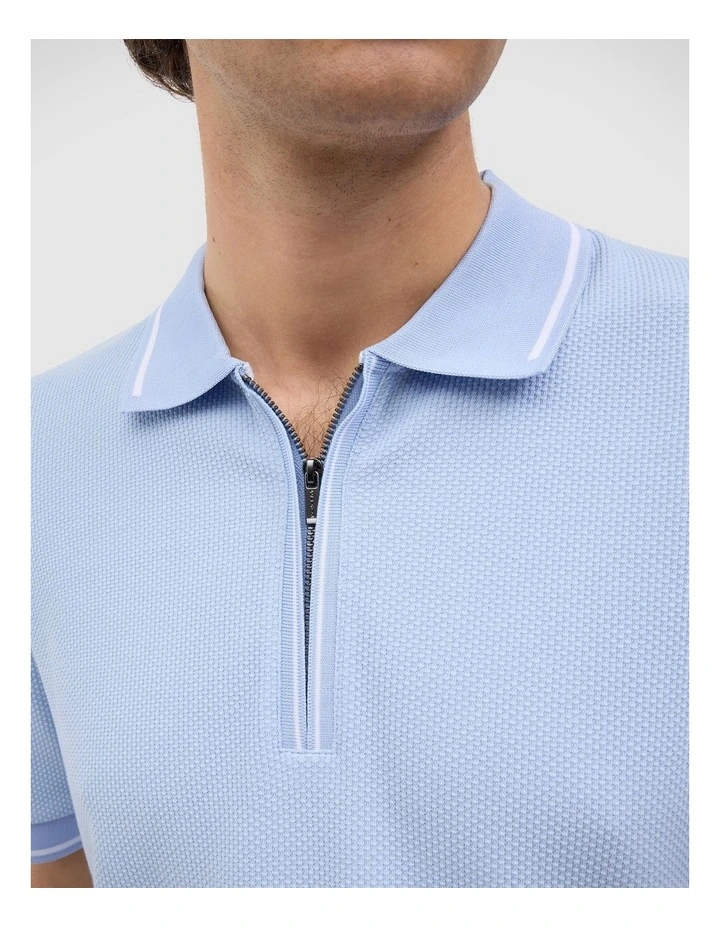 Morgan Textured Zip-up Polo in Light Blue image 4